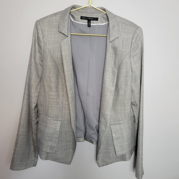 10 WHBM White House Black Market Light Gray Gold Button Blazer - Picture 1 of 8